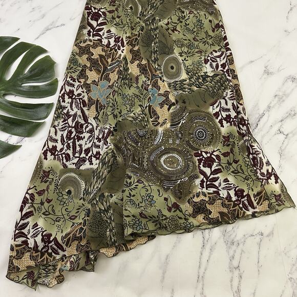 Tribal Womens Vintage Y2k Slip Maxi Dress Size 8 Green Tan Paisley Floral - Picture 11 of 11